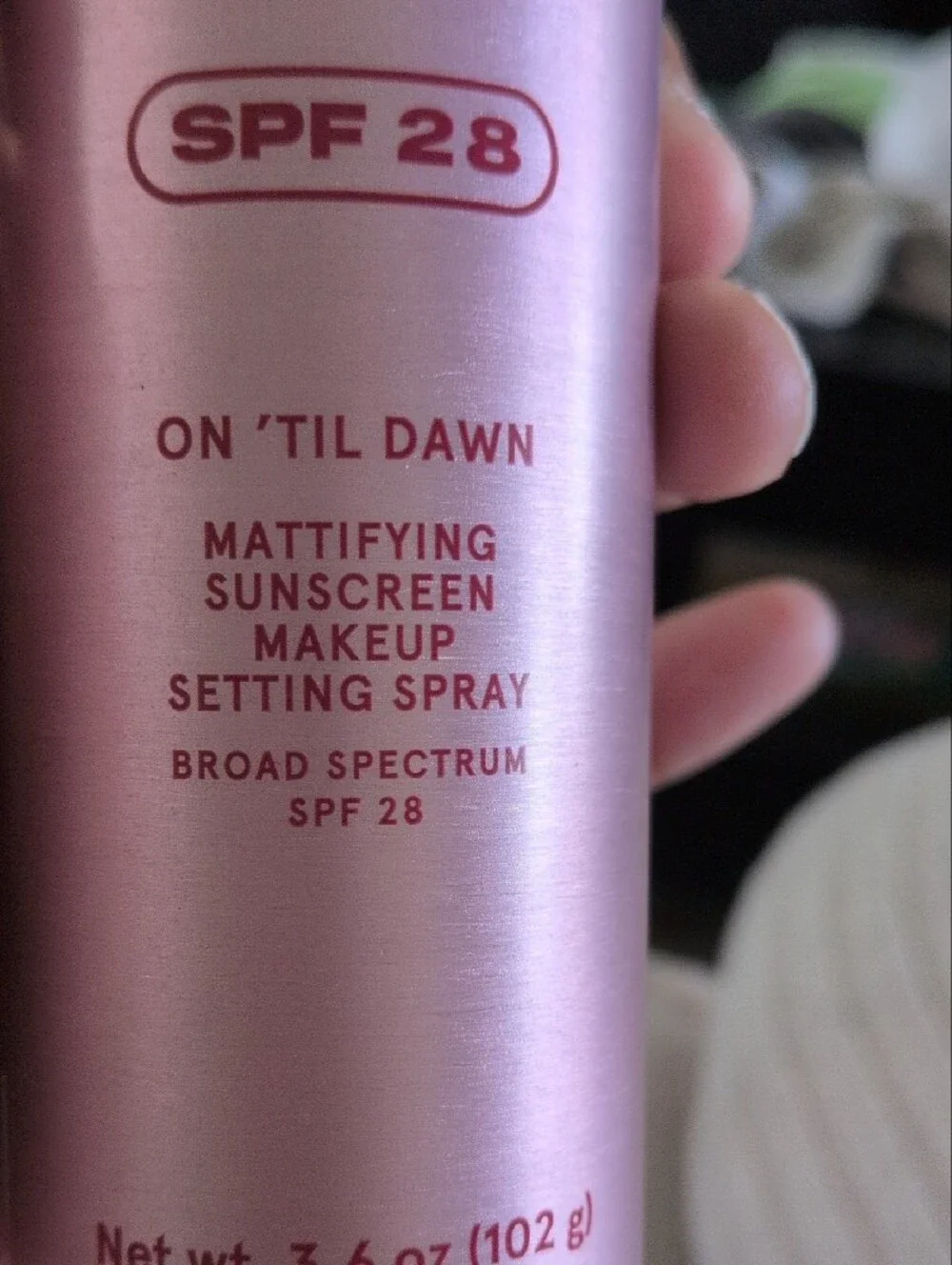 ONE/SIZE Mattifying Sunscreen Makeup Setting Spray in Pink with Yellow Accent